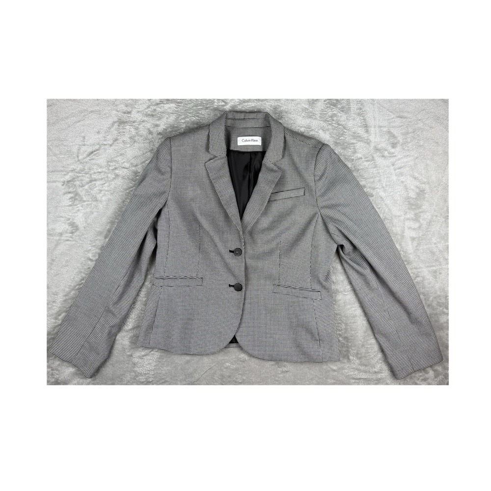 Calvin Klein Women's Houndstooth Blazer Jacket Black White Size 4